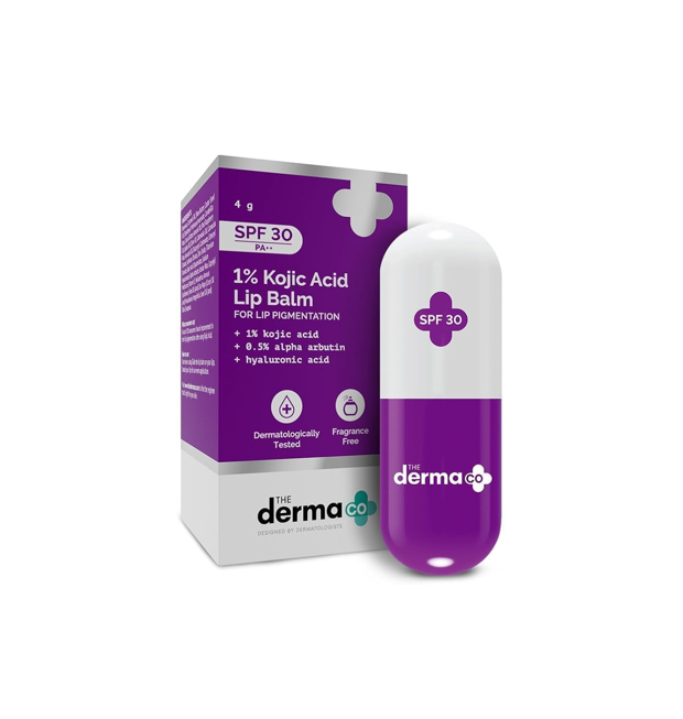 The Derma Co. 1% Kojic Acid Lip Balm SPF 30 PA++ With Alpha Arbutin & Hyaluronic Acid 4g